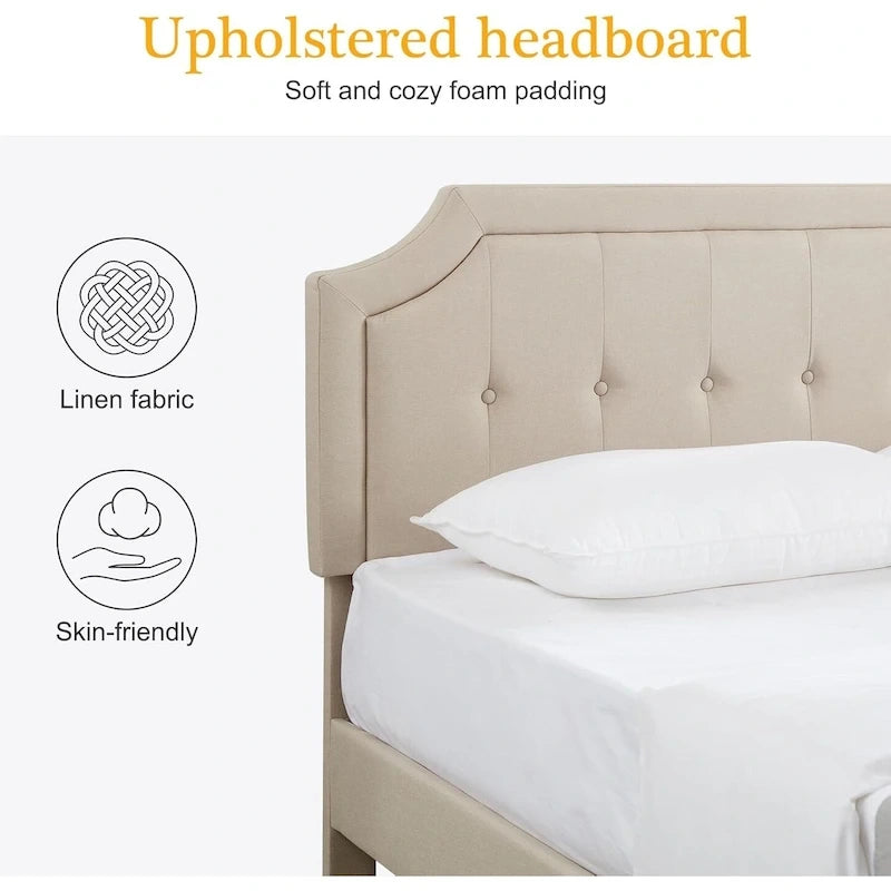 Javlergo Modern Upholstered Bed Frame with Height Adjustable Headboard, No Box Spring Needed