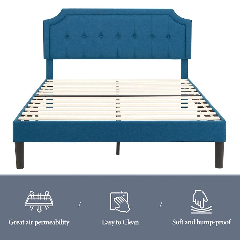 Javlergo Modern Upholstered Bed Frame with Height Adjustable Headboard, No Box Spring Needed