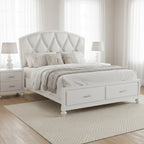 Russ Queen Platform Bed, LED Accents, Silver Faux Leather Upholstery, White
