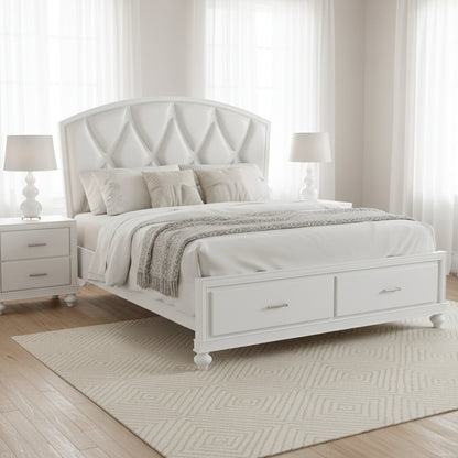 Queen Platform Bed with LED Accents, Silver Faux Leather Upholstery, White