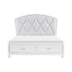 Russ Queen Platform Bed, LED Accents, Silver Faux Leather Upholstery, White