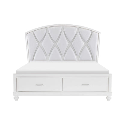 Queen Platform Bed with LED Accents, Silver Faux Leather Upholstery, White