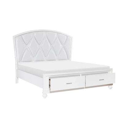 Queen Platform Bed with LED Accents, Silver Faux Leather Upholstery, White
