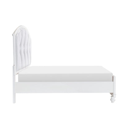 Queen Platform Bed with LED Accents, Silver Faux Leather Upholstery, White
