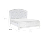 Russ Queen Platform Bed, LED Accents, Silver Faux Leather Upholstery, White