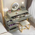 Makeup Vanity Desk with Stool and LED Mirror, Modern Makeup Table Vanity Desk with 6 Storage Drawers
