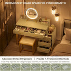 Makeup Vanity Desk with Stool and LED Mirror, Modern Makeup Table Vanity Desk with 6 Storage Drawers