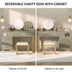 Makeup Vanity Desk with Stool and LED Mirror, Modern Makeup Table Vanity Desk with 6 Storage Drawers