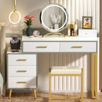 Makeup Vanity Desk with Stool and LED Mirror, Modern Makeup Table Vanity Desk with 6 Storage Drawers