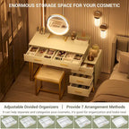 Makeup Vanity Desk with Stool and LED Mirror, Modern Makeup Table Vanity Desk with 6 Storage Drawers