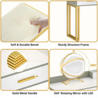 Makeup Vanity Desk with Stool and LED Mirror, Modern Makeup Table Vanity Desk with 6 Storage Drawers