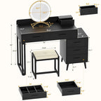 Makeup Vanity Desk with Stool and LED Mirror, Modern Makeup Table Vanity Desk with 6 Storage Drawers