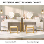 Makeup Vanity Desk with Stool and LED Mirror, Modern Makeup Table Vanity Desk with 6 Storage Drawers