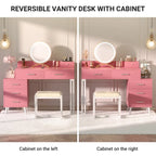 Makeup Vanity Desk with Stool and LED Mirror, Modern Makeup Table Vanity Desk with 6 Storage Drawers