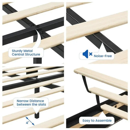 Full Size Floating Bed Frame with LED Lights, No Box Spring Needed