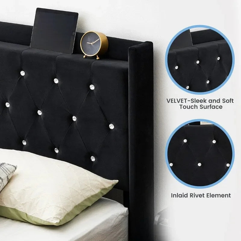 Full Size Floating Bed Frame with LED Lights
