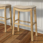 Sadie Saddle-Seat Wood Bar Stool with Upholstered Seat