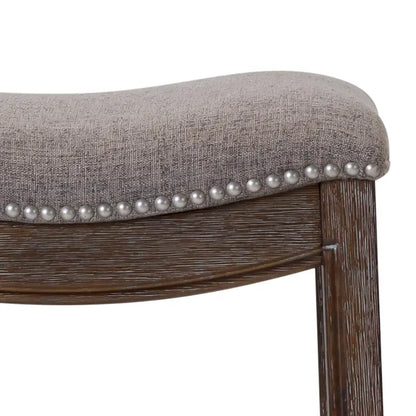 Saddle-Seat Wood Bar Stool with Upholstered Seat, Nailhead Trim