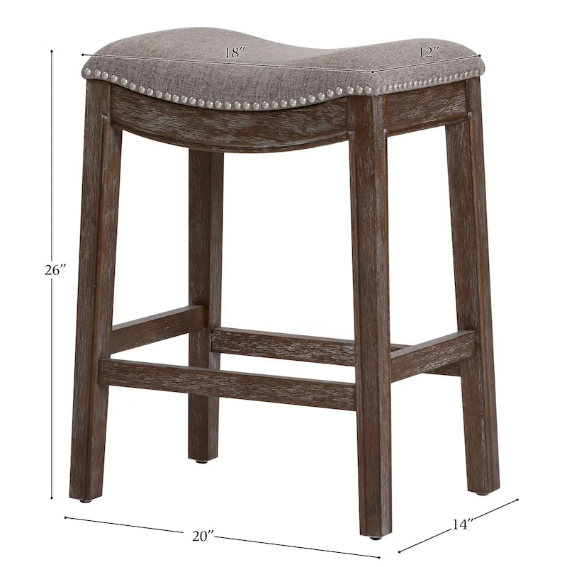 Sadie Saddle-Seat Wood Bar Stool with Upholstered Seat