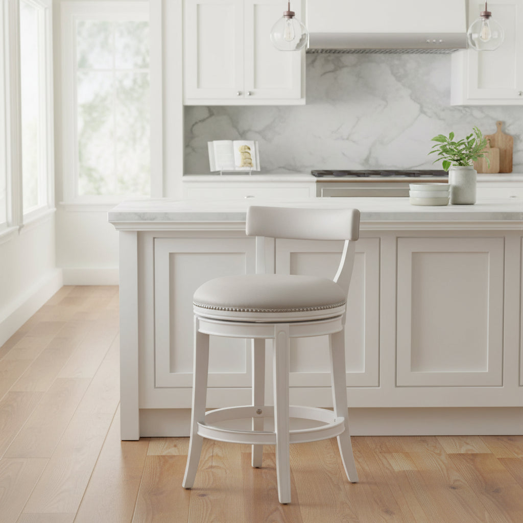 Pasha Wood Swivel Bar Stool with Upholstered Seat and Back