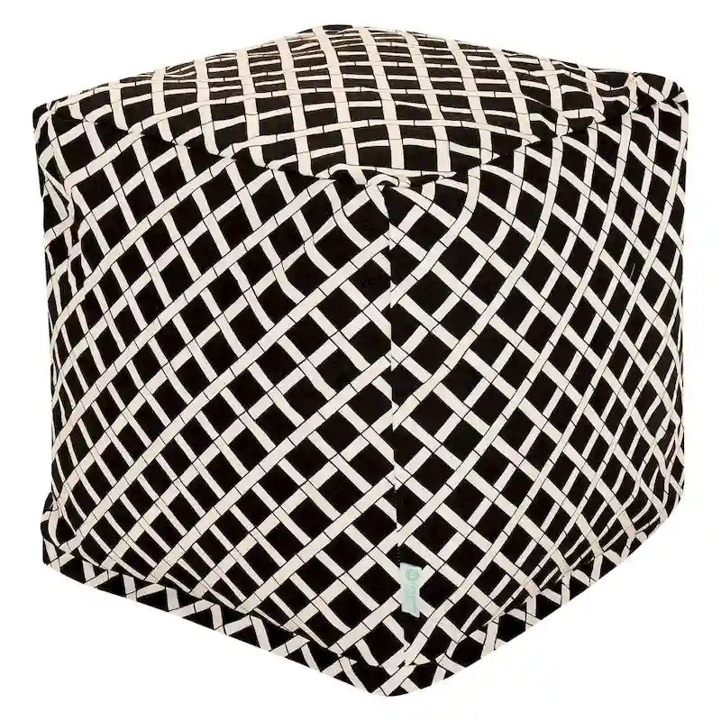 Bamboo Indoor/Outdoor Ottoman Pouf Cube, UV-Treated Polyester, Water & Stain-Resistant, 17in Cube