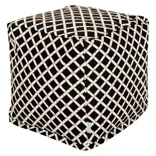 Pouff ottoman d'intérieur/extérieur en bambou, polyester traité anti-UV, résistant à l'eau et aux taches, cube de 43 cm