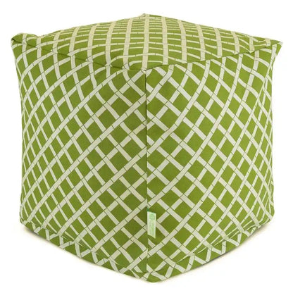 Bamboo Indoor/Outdoor Ottoman Pouf Cube, UV-Treated Polyester, Water & Stain-Resistant, 17in Cube
