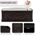 Storage Shoes Bench with 4 Doors and Adjustable Shelves, Removable Cushion