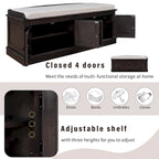 Storage Shoes Bench with 4 Doors and Adjustable Shelves, Removable Cushion