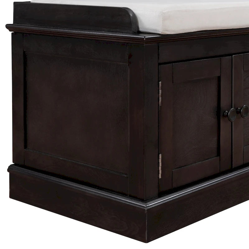 Storage Shoes Bench with 4 Doors and Adjustable Shelves, Removable Cushion
