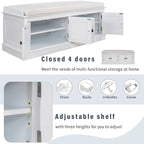 Storage Shoes Bench with 4 Doors and Adjustable Shelves, Removable Cushion