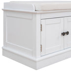 Storage Shoes Bench with 4 Doors and Adjustable Shelves, Removable Cushion