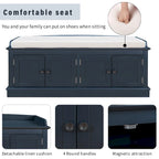 Storage Shoes Bench with 4 Doors and Adjustable Shelves, Removable Cushion