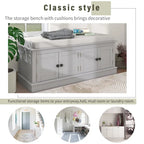 Storage Shoes Bench with 4 Doors and Adjustable Shelves, Removable Cushion