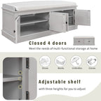 Storage Shoes Bench with 4 Doors and Adjustable Shelves, Removable Cushion