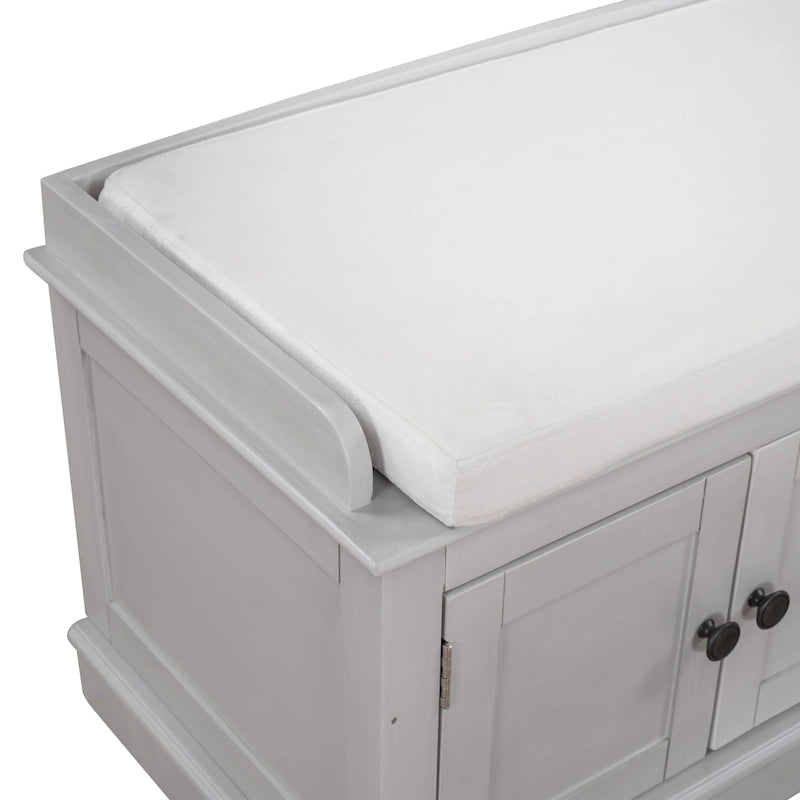 Storage Shoes Bench with 4 Doors and Adjustable Shelves, Removable Cushion