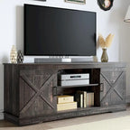 Farmhouse TV Stand with Sliding Barn Door, Media Console with Storage Cabinets, Fits TVs up to 65in