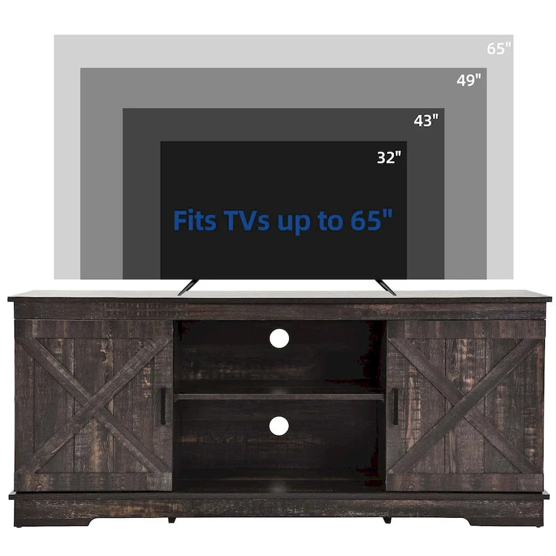 Farmhouse TV Stand with Sliding Barn Door, Media Console with Storage Cabinets, Fits TVs up to 65in
