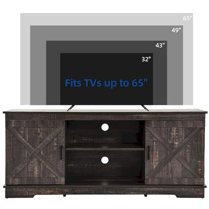 Farmhouse TV Stand with Sliding Barn Doors, Adjustable Shelf, Cord Management, Fits TVs up to 65 in
