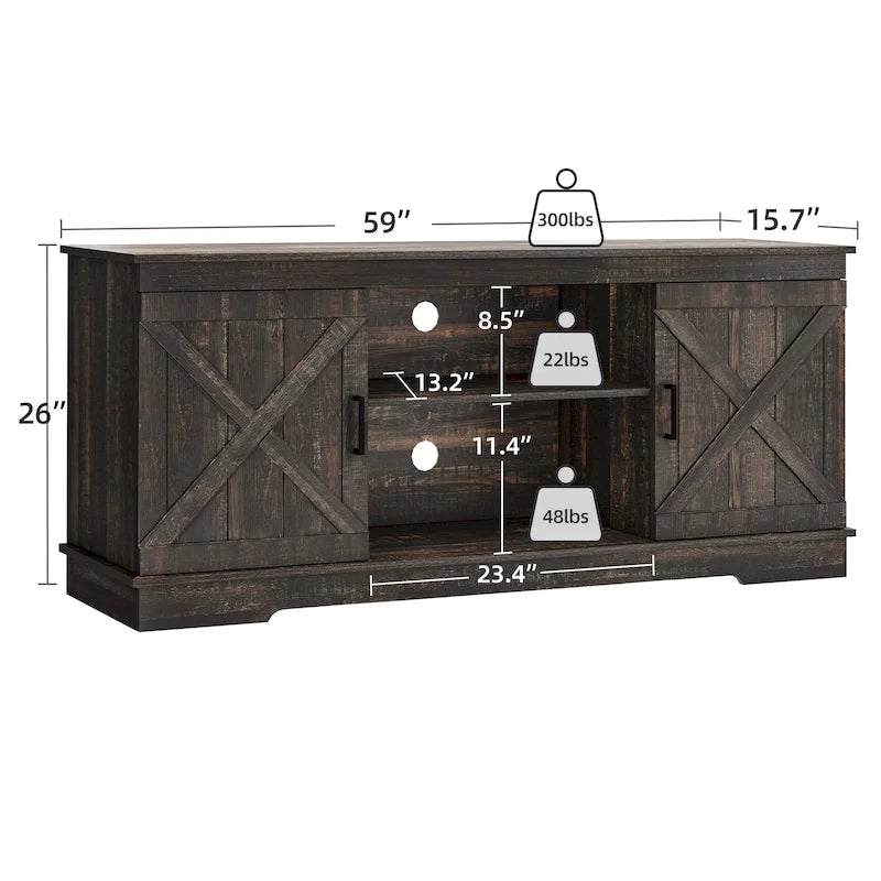 Farmhouse TV Stand with Sliding Barn Door, Media Console with Storage Cabinets, Fits TVs up to 65in