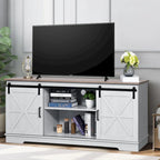 Farmhouse TV Stand with Sliding Barn Door, Media Console with Storage Cabinets, Fits TVs up to 65in