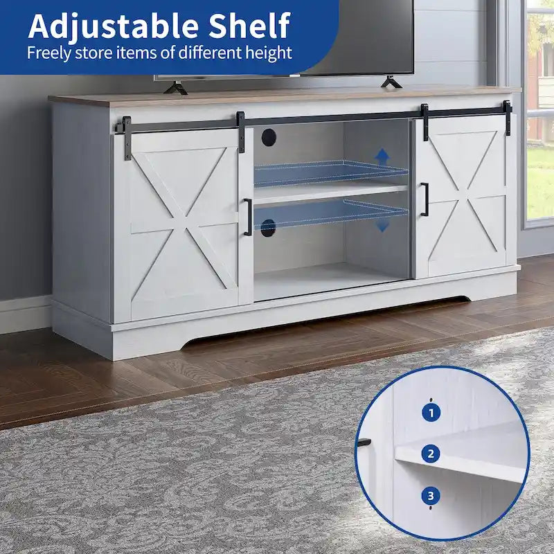 Farmhouse TV Stand with Sliding Barn Door, Media Console with Storage Cabinets, Fits TVs up to 65in