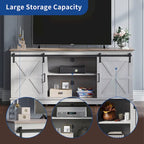 Farmhouse TV Stand with Sliding Barn Door, Media Console with Storage Cabinets, Fits TVs up to 65in