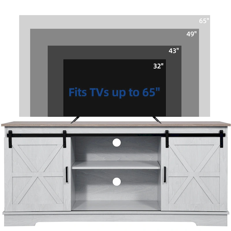 Farmhouse TV Stand with Sliding Barn Door, Media Console with Storage Cabinets, Fits TVs up to 65in