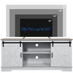 Farmhouse TV Stand with Sliding Barn Door, Media Console with Storage Cabinets, Fits TVs up to 65in