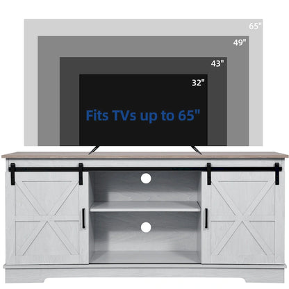 Farmhouse TV Stand with Sliding Barn Doors, Adjustable Shelf, Cord Management, Fits TVs up to 65 in