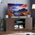 Farmhouse TV Stand with Sliding Barn Door, Media Console with Storage Cabinets, Fits TVs up to 65in