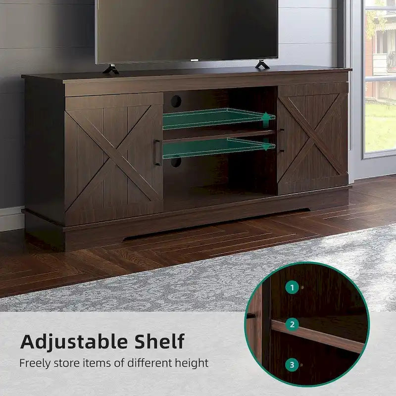 Farmhouse TV Stand with Sliding Barn Door, Media Console with Storage Cabinets, Fits TVs up to 65in