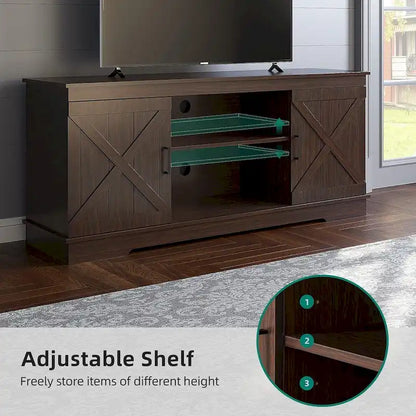 Farmhouse TV Stand with Sliding Barn Doors, Adjustable Shelf, Cord Management, Fits TVs up to 65 in