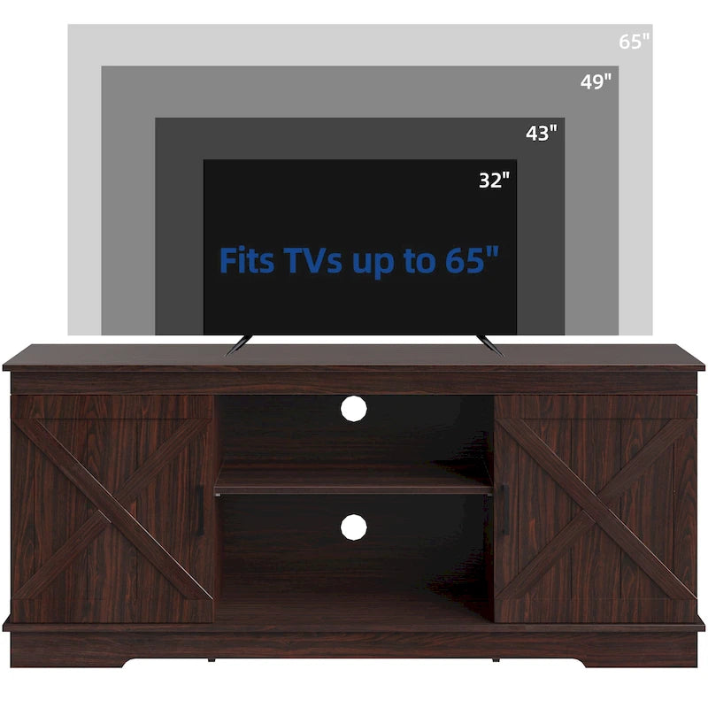Farmhouse TV Stand with Sliding Barn Door, Media Console with Storage Cabinets, Fits TVs up to 65in